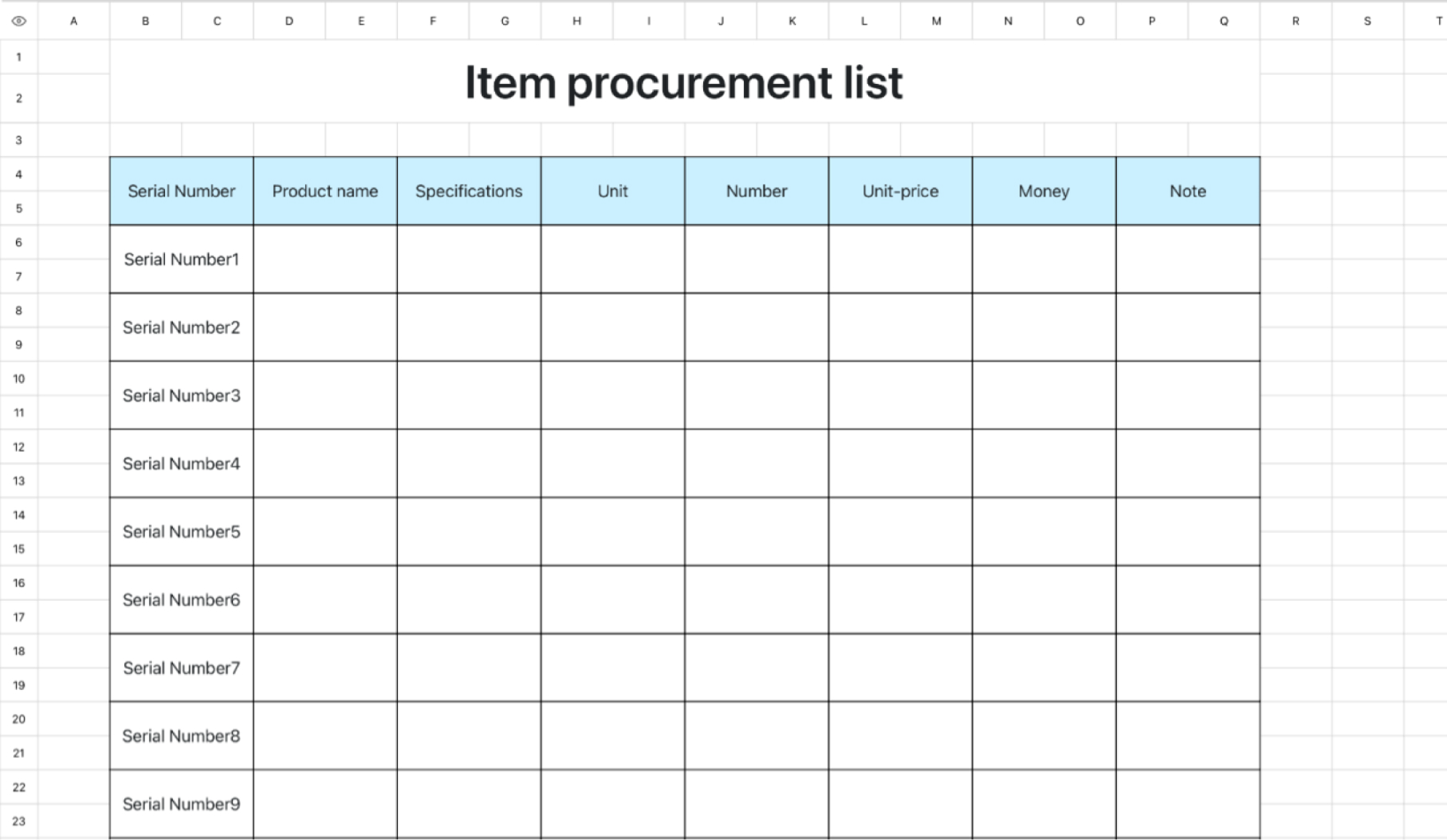 Item procurement list 2